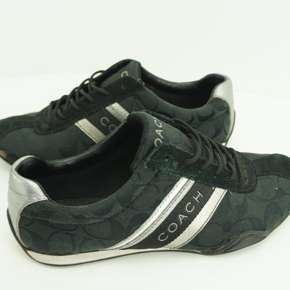 COACH Jayme Sneakers Shoes Womens Size 8M Black Silver Suede Q582 - Picture 1 of 9